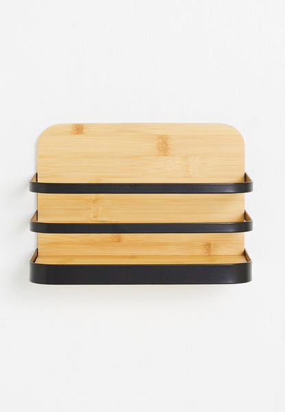 Wall Mounted Storage Rack - Matte Black/Bamboo