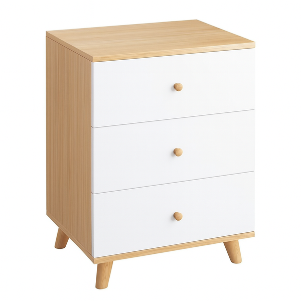 Modern Wooden 3-Drawer Bedside Table with White Finish
