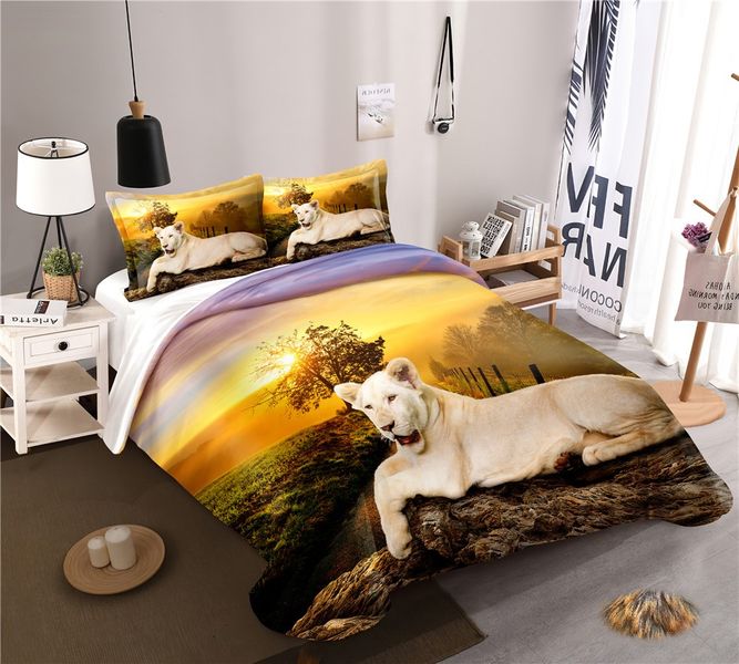 3D Printed White Lioness Duvet Cover Set