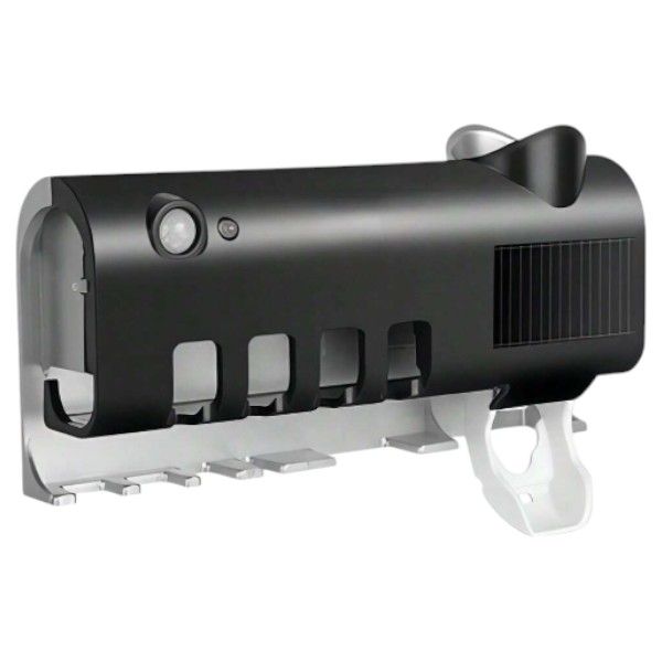Toothbrush Holder With UV Light Sanitizer &amp; Toothpaste Dispenser - Black