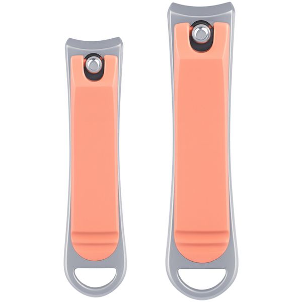 2 Piece - Stainless Steel Nail Clipper Set - Orange &amp; Silver