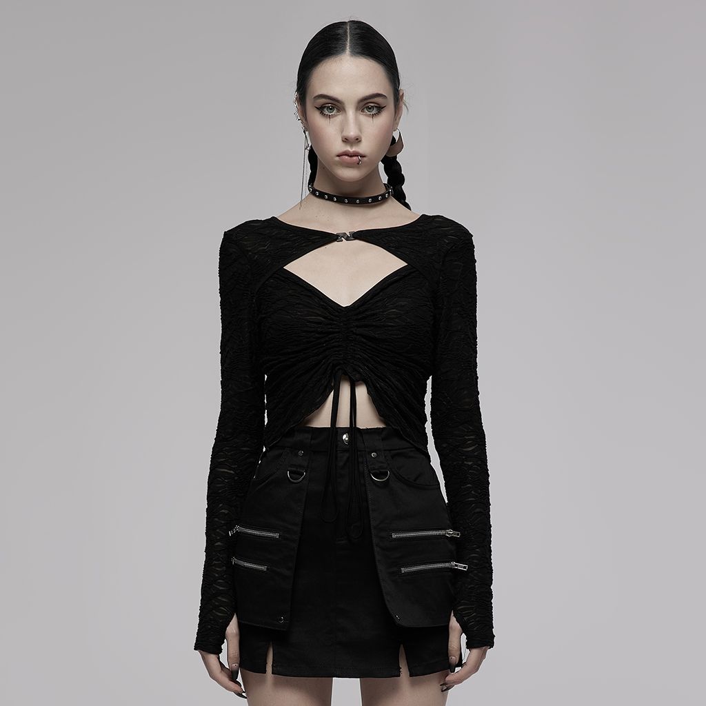 PUNK RAVE Drawstring Two-Wear Textured Fabric Long-Sleeve Top | Shop ...