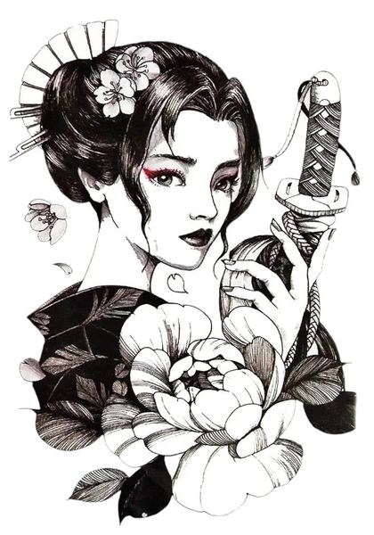 Rosy Sword Lady 1 Temporary Tattoos - 2 Sheets