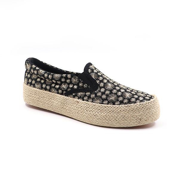 Ladies Slip On Embroidered Espadrille Outsole Sneakers