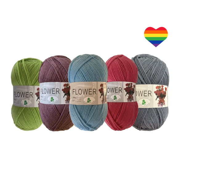 Double Knitting Polyester Yarn 100g With a Rainbow Heart Sticker - 5 pack