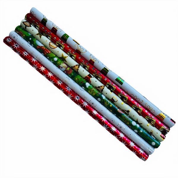 Christmas Shiny Foil Gift Wrapping Paper 1m x 70cm (6 Rolls)