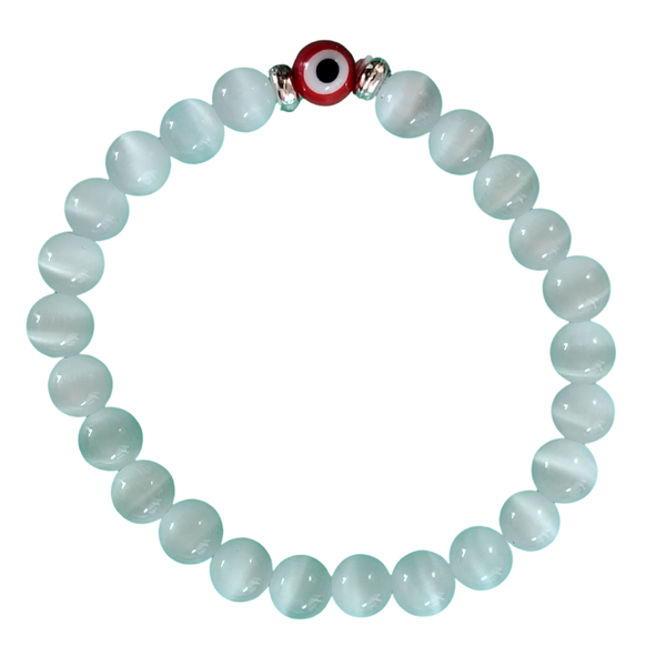 White Cats Eye and Evil Eye Bracelet
