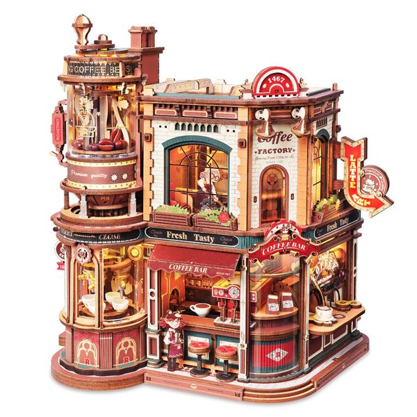 Robotime ROKR Dream Coffee Factory Music Box Wooden 3D Puzzle (593 Pieces)