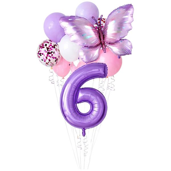 40 Inch - Purple Butterfly Number 6 - Balloon Set