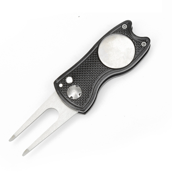 Foldable Golf Divot Repair Tool with Magnetic Ball Marker and Pop Up Button