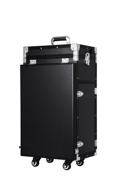 Black Aluminum Professional Nail Art Workstation Rolling Makeup Train Case