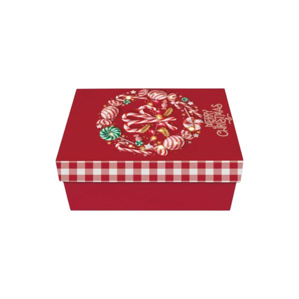 Set of 3 Christmas Gift Box with Candy Wreath Design and Gingham Border