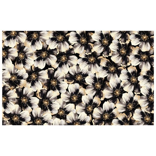 Water Painted Gold Trimmed Flower Rectangle Tablecloth