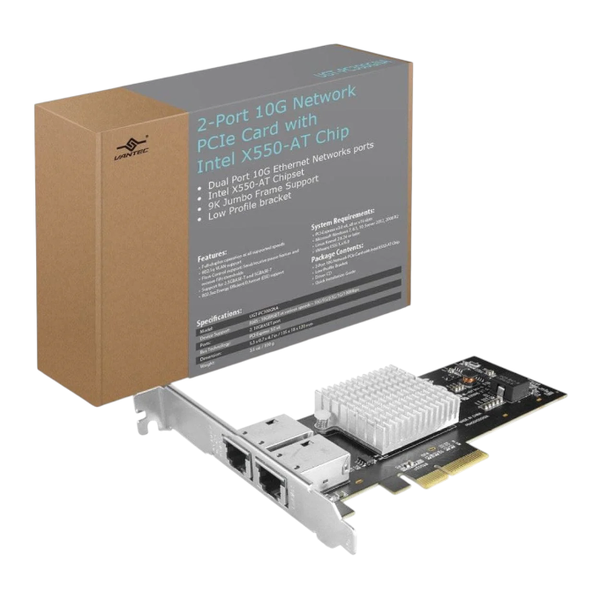 Vantec 2-port 10G Network PCIe Card with Intel X550-AT Chip UGT-PC330GNA