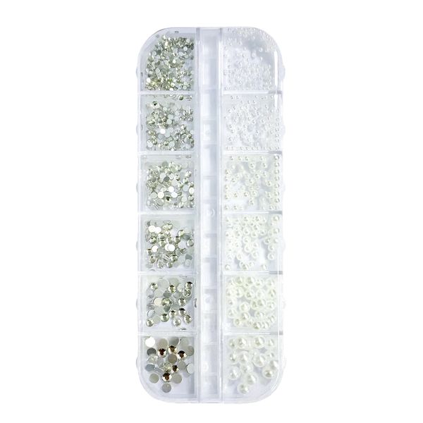 Diamond &amp; Pearl Rhinestones and Nail Art Decor Set (12 Grids, Mixed Sizes)