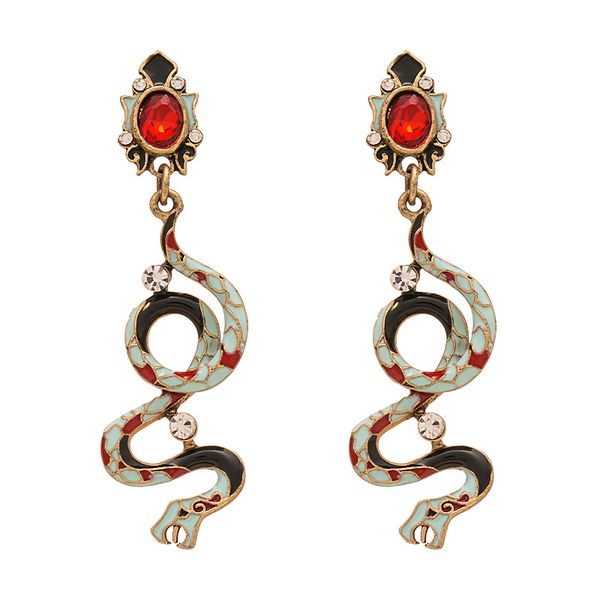JOLITA Vintage Colorful -Studded Twisted Snake Silver Needle Earrings