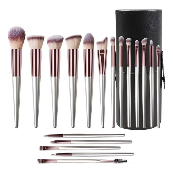 Professional 18 Pieces Makeup Brush Kit with Wooden Handles and Travel Case