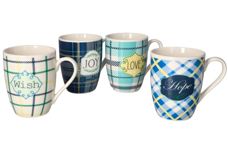 Danny Home Tartan Sentiment Porcelain Mug Set 0.36L - 4 Pack
