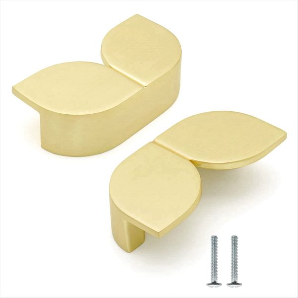 2 Pack Brushed Gold Cabinet Pulls Half Moon Flowers Drawer Pulls
