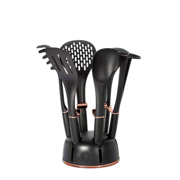 7-Piece Non-Stick Kitchen Utensil Set - Black &amp; Rose Gold