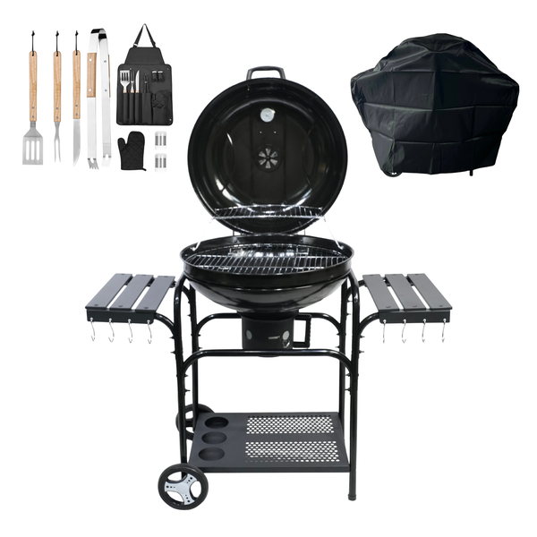 BraaiBoss 57cm Charcoal Kettle Braai - Side Tables, Cover &amp; Braai Tool Set