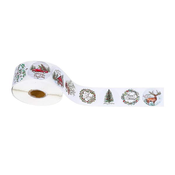 500pcs 1inch Merry Christmas Cartoon Label Holiday Greetings Thank You Deco