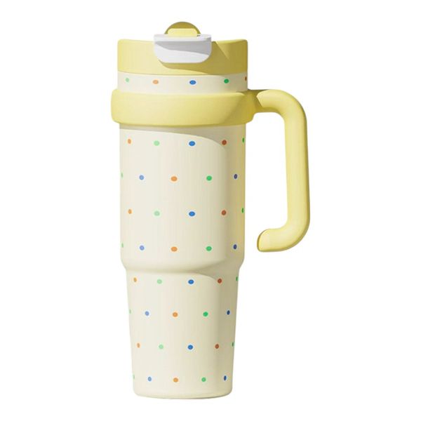 1000ml Ceramic-Lined Stainless Steel Ice Cup with Handle - Yellow