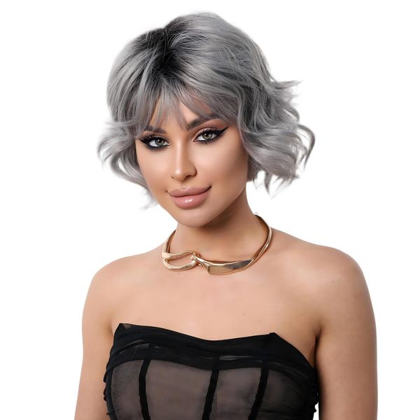 Ladies Daily Short Curly Wig Natural Gradient Gray