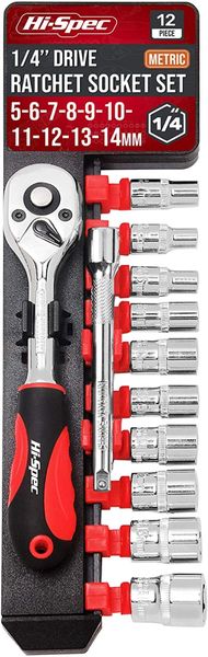 Hi-Spec 12 Piece 1/4" Drive Metric Socket Set with Ratchet Wrench Handle