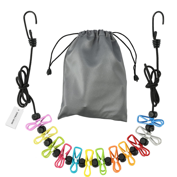 Topika - Clothesline Washing Line with 12 Clips, 185cm Elastic &amp; Portable