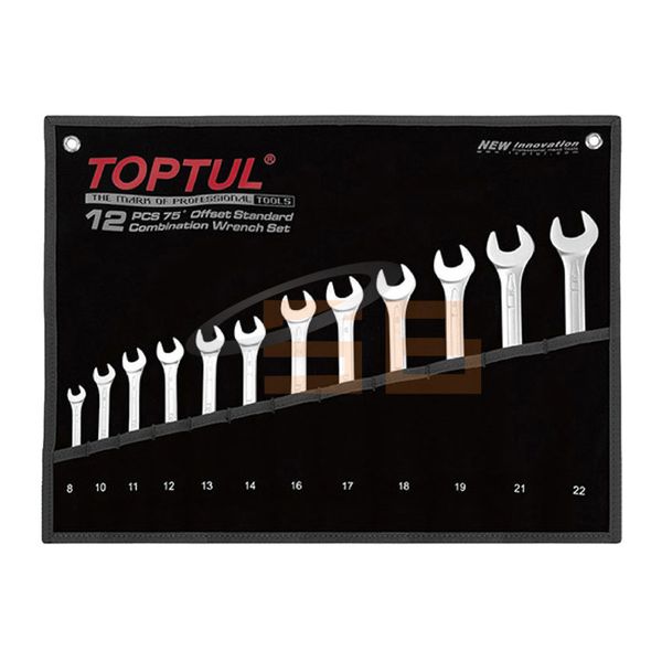 Toptul 75° Offset Standard Combination Wrench Set in Black Pouch Bag