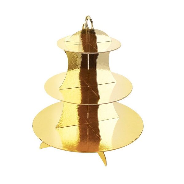 3 Tier Cupcake Stand - Gold - Reusable