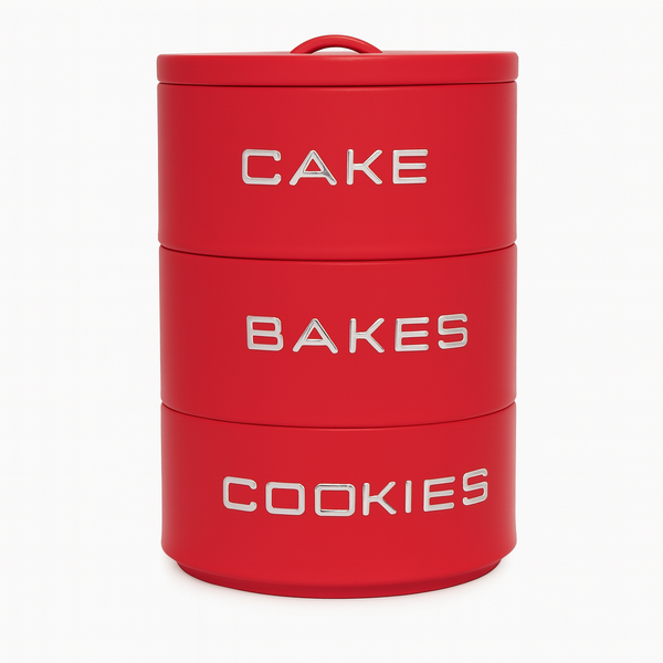 Red Stackable Cake Bakes and Cookies Storage Canister Set