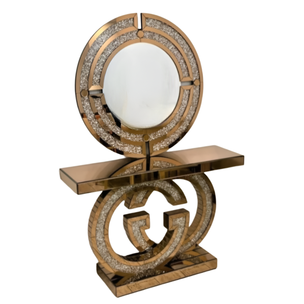 Rectangular Glass Console Table With Round Contemporary Mirror