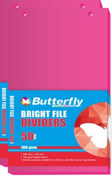 Strip File Divider - 160Gsm Bright - 50 Pack (Pink) X2