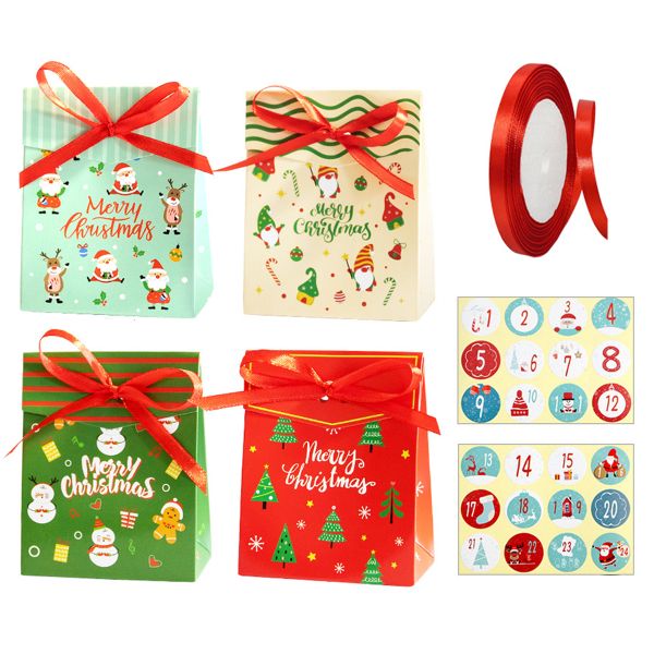 24PCS Christmas Gift Bag Bulk Set with Sticker&amp;Ribbon Wrapping Holiday Gift
