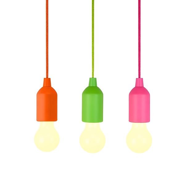 Colourful Pull Cord Lights-Set of 3- Orange, Pink, Green