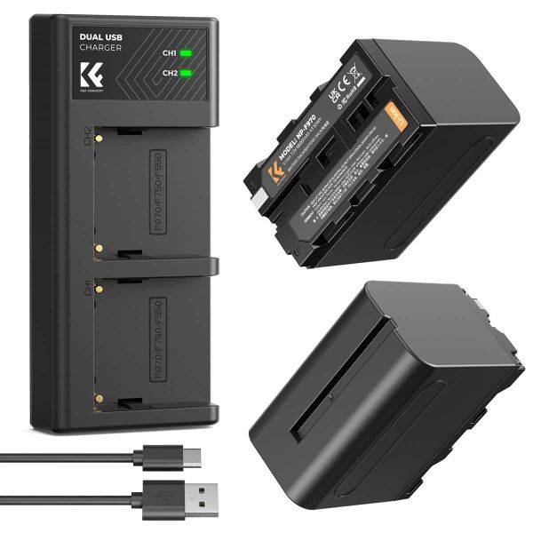 K&amp;F Sony NP-F970 Battery Kit - 2 Batteries and Dual Charger | KF28.0047