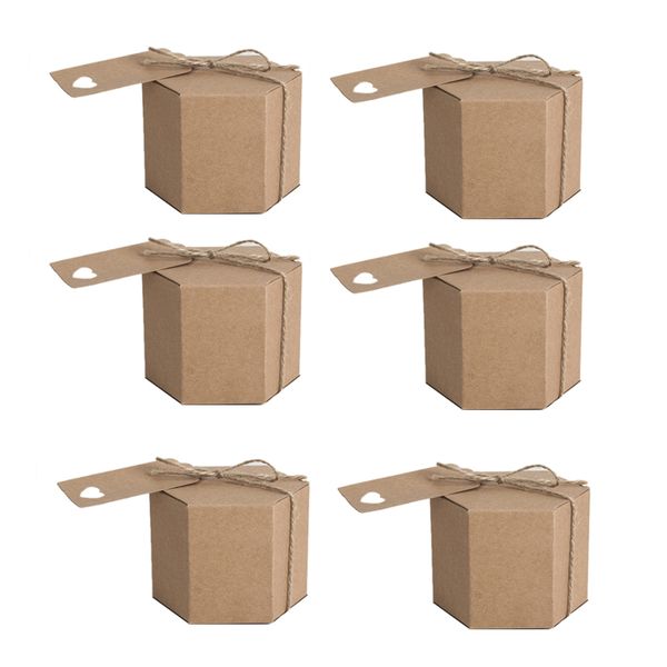 50Pcs Kraft Paper Candy Box,with Twine and Tag,Wedding Party Supplies