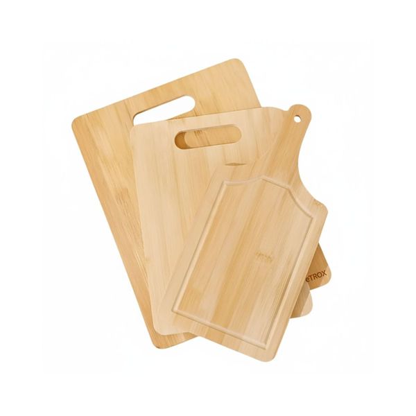 Natural Bamboo Chopping Board Set 3-Pack Wooden Cutting Boards for Kitchen