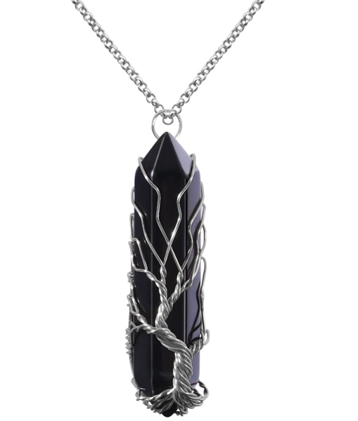 Healing Crystal Tree of Life Wire Wrapped Pendant Necklace