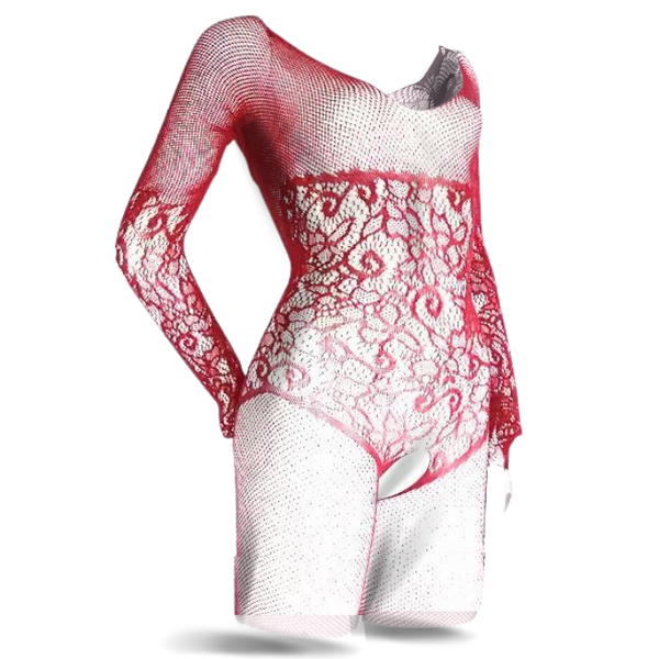 She-Woolf Hosiery, Dim The Lights, Red Full Length Long Sleeve Body Stocking
