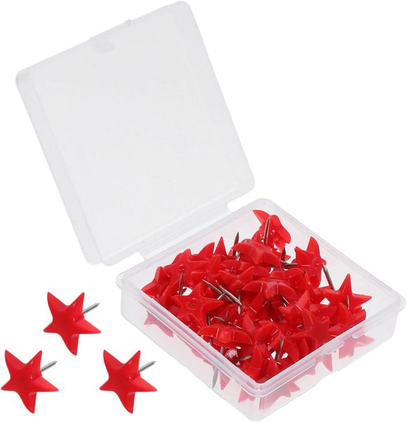 Star Push Pins 50Pcs Red Plastic Thumb Tacks Metal Push Pins for Bulletin