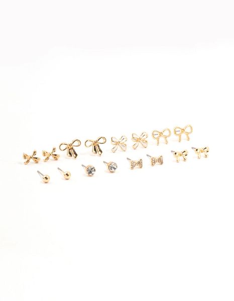 Lovisa Gold Diamante Mixed Bow Earrings 8-Pack