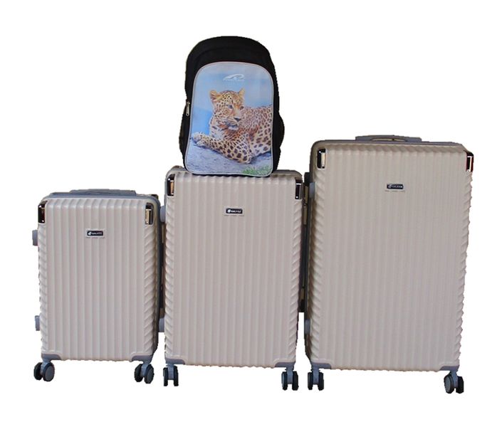 3-Piece Cream ABS Luggage Set with Spinner Wheels + Rhino Backpack