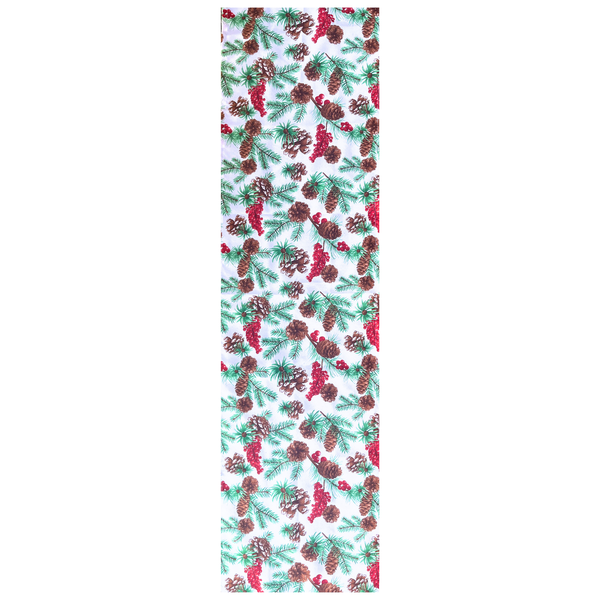 Christmas White Table Runner Pinecones &amp; Berries - 45 x 170cm