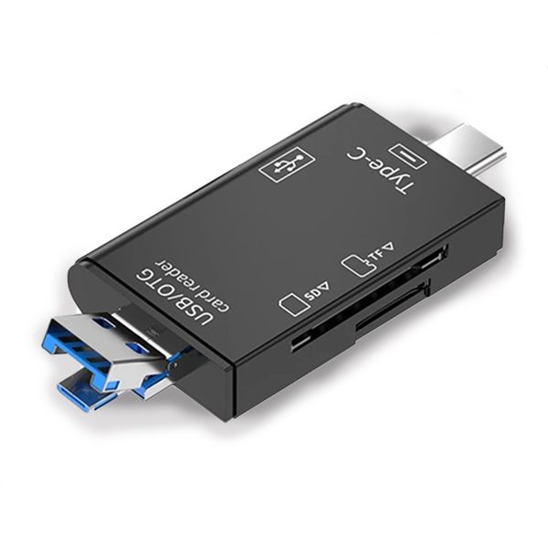 6-In-1 OTG Card Reader - Micro USB/Type-C/USB, SD/TF Support, 480 Mbps