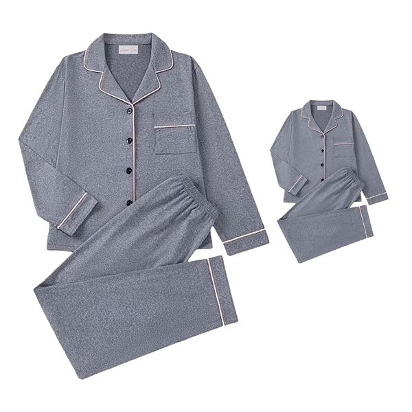 Hannah Grace Maternity Mom &amp; Baby Grey Winter Pj with Pink Piping