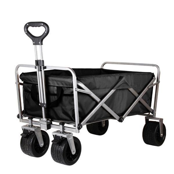 Collapsible Beach Trolley Folding Utility Wagon-Dual-brake-Black