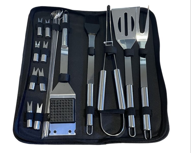 Stainless Steel 20 Piece Braai Utensil Set in Carry &amp; Basting Brushes